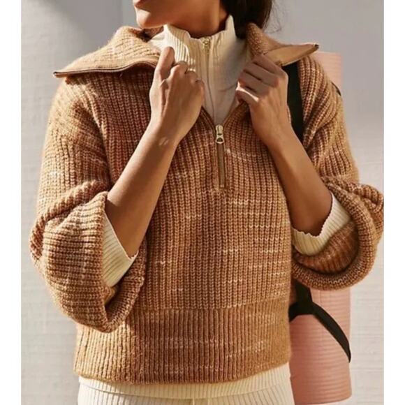 Varley Sweaters - Varley tan knit radley quarter zip sweater